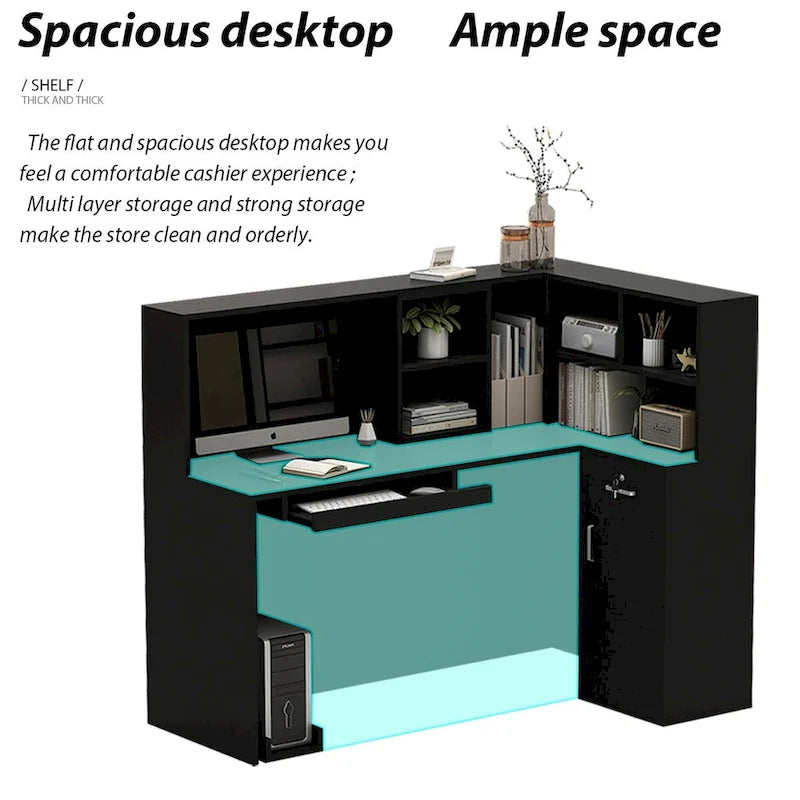 Bureau d'accueil en bois en forme de L