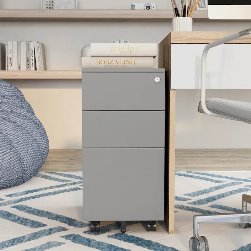 Classeur mobile à 3 tiroirs verrouillables Owen Urban en métal mat de Furniture of America