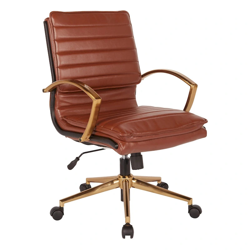 Fauteuil de bureau OSP Home Furnishings Gold Base à dossier mi-haut en similicuir, modèle mi-haut