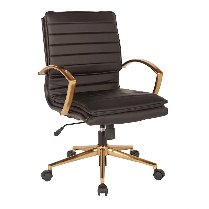 Fauteuil de bureau OSP Home Furnishings Gold Base à dossier mi-haut en similicuir, modèle mi-haut