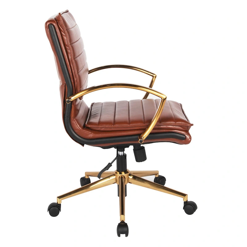 Fauteuil de bureau OSP Home Furnishings Gold Base à dossier mi-haut en similicuir, modèle mi-haut