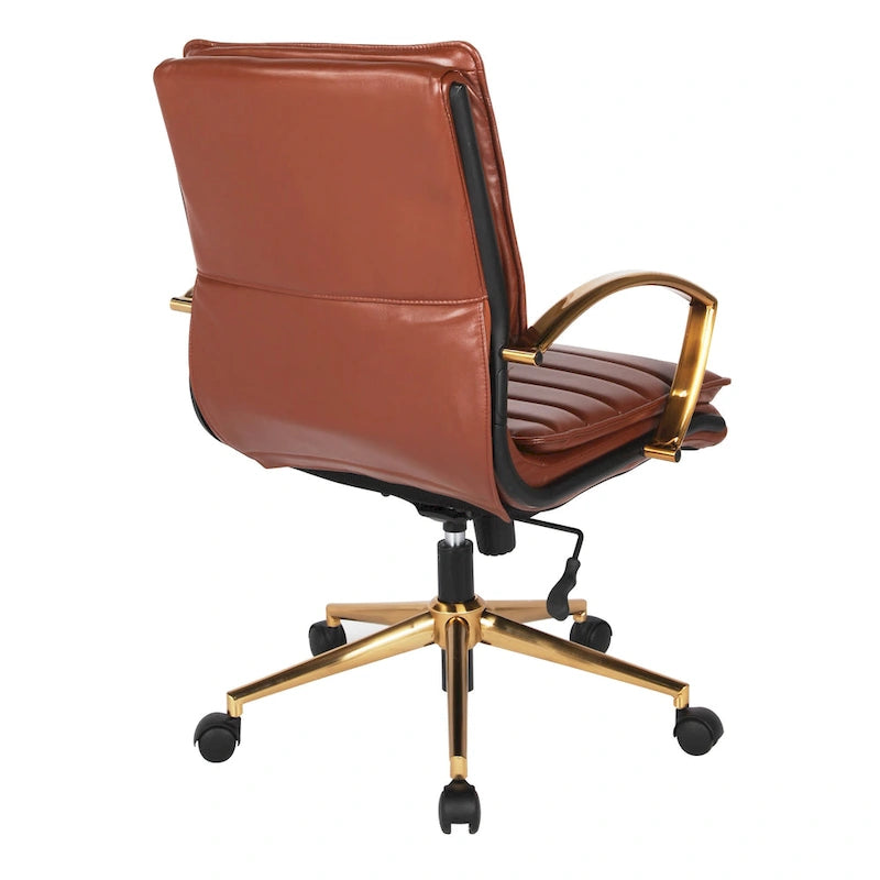 Fauteuil de bureau OSP Home Furnishings Gold Base à dossier mi-haut en similicuir, modèle mi-haut