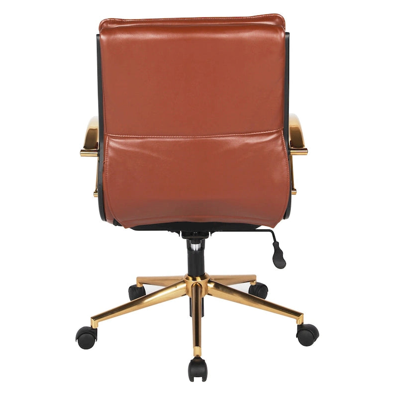 Fauteuil de bureau OSP Home Furnishings Gold Base à dossier mi-haut en similicuir, modèle mi-haut