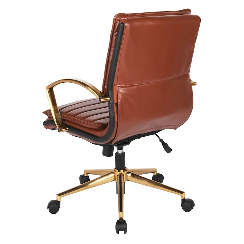 Fauteuil de bureau OSP Home Furnishings Gold Base à dossier mi-haut en similicuir, modèle mi-haut