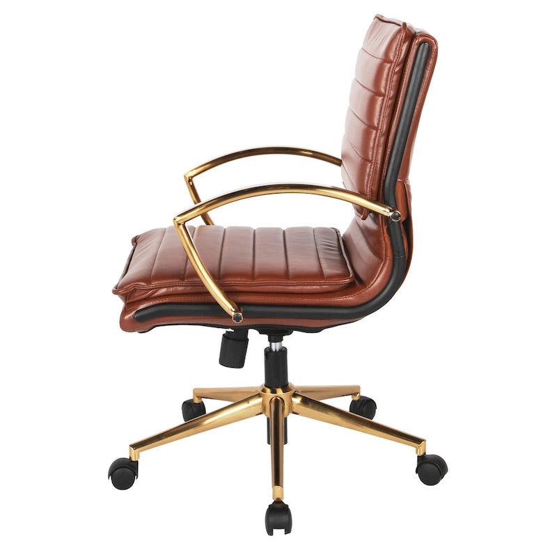 Fauteuil de bureau OSP Home Furnishings Gold Base à dossier mi-haut en similicuir, modèle mi-haut