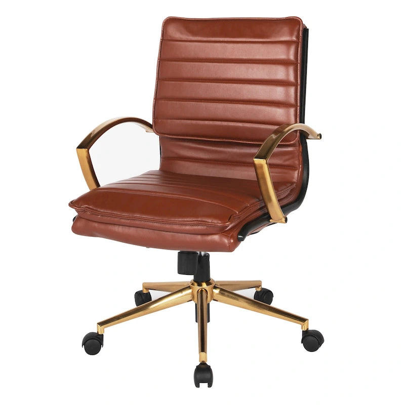 Fauteuil de bureau OSP Home Furnishings Gold Base à dossier mi-haut en similicuir, modèle mi-haut