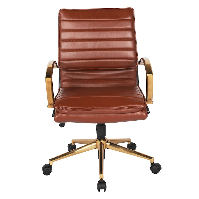 Fauteuil de bureau OSP Home Furnishings Gold Base à dossier mi-haut en similicuir, modèle mi-haut