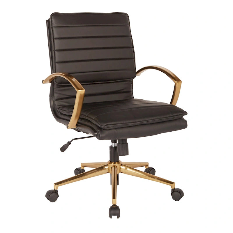 Fauteuil de bureau OSP Home Furnishings Gold Base à dossier mi-haut en similicuir, modèle mi-haut