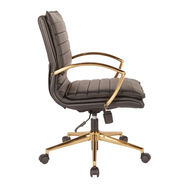 Fauteuil de bureau OSP Home Furnishings Gold Base à dossier mi-haut en similicuir, modèle mi-haut