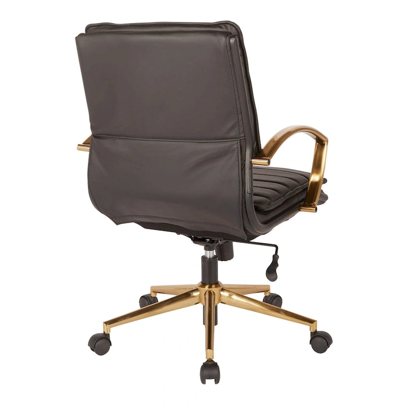Fauteuil de bureau OSP Home Furnishings Gold Base à dossier mi-haut en similicuir, modèle mi-haut