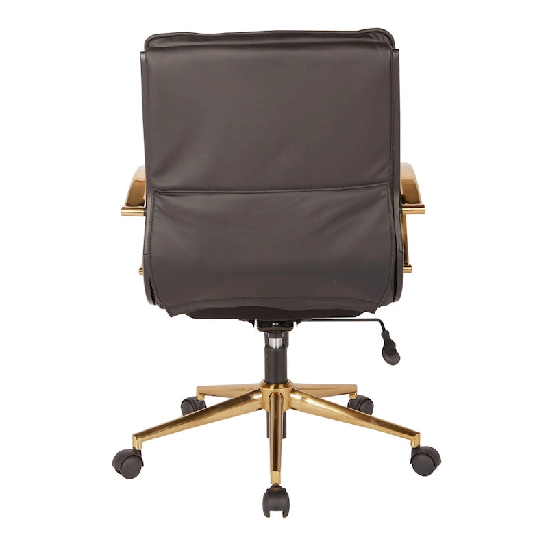 Fauteuil de bureau OSP Home Furnishings Gold Base à dossier mi-haut en similicuir, modèle mi-haut