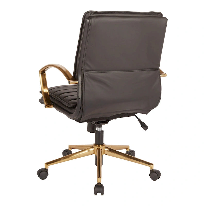 Fauteuil de bureau OSP Home Furnishings Gold Base à dossier mi-haut en similicuir, modèle mi-haut