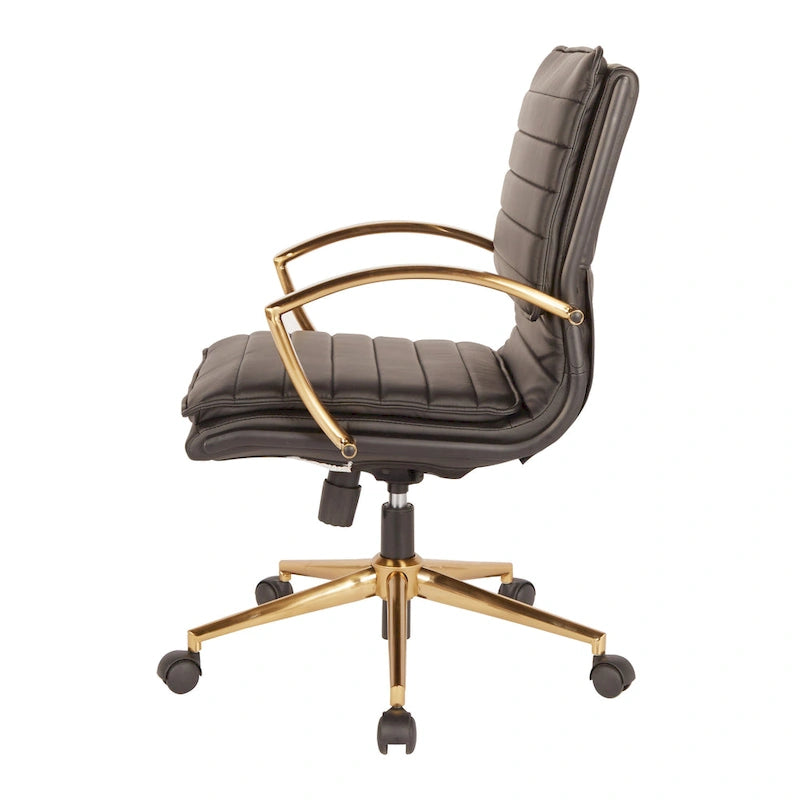 Fauteuil de bureau OSP Home Furnishings Gold Base à dossier mi-haut en similicuir, modèle mi-haut