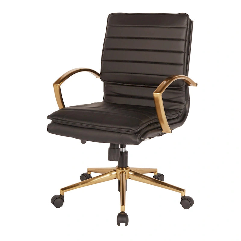 Fauteuil de bureau OSP Home Furnishings Gold Base à dossier mi-haut en similicuir, modèle mi-haut