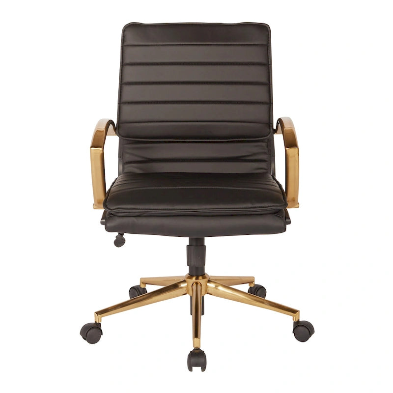 Fauteuil de bureau OSP Home Furnishings Gold Base à dossier mi-haut en similicuir, modèle mi-haut