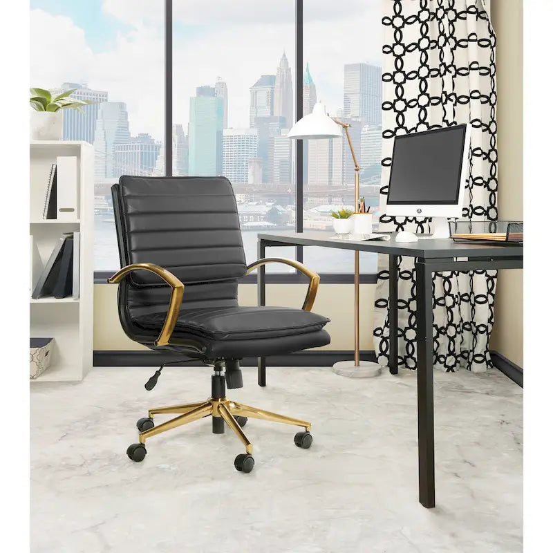 Fauteuil de bureau OSP Home Furnishings Gold Base à dossier mi-haut en similicuir, modèle mi-haut