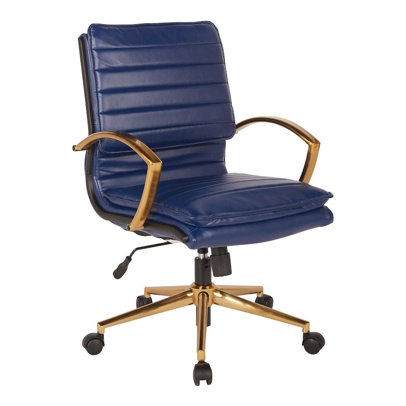 Fauteuil de bureau OSP Home Furnishings Gold Base à dossier mi-haut en similicuir, modèle mi-haut