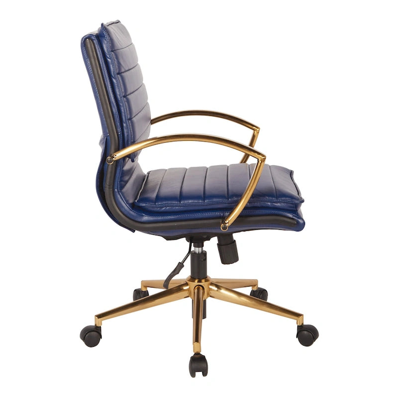 Fauteuil de bureau OSP Home Furnishings Gold Base à dossier mi-haut en similicuir, modèle mi-haut