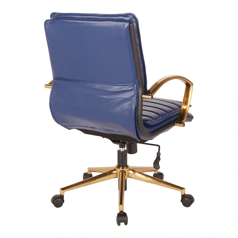 Fauteuil de bureau OSP Home Furnishings Gold Base à dossier mi-haut en similicuir, modèle mi-haut