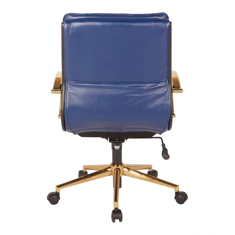 Fauteuil de bureau OSP Home Furnishings Gold Base à dossier mi-haut en similicuir, modèle mi-haut