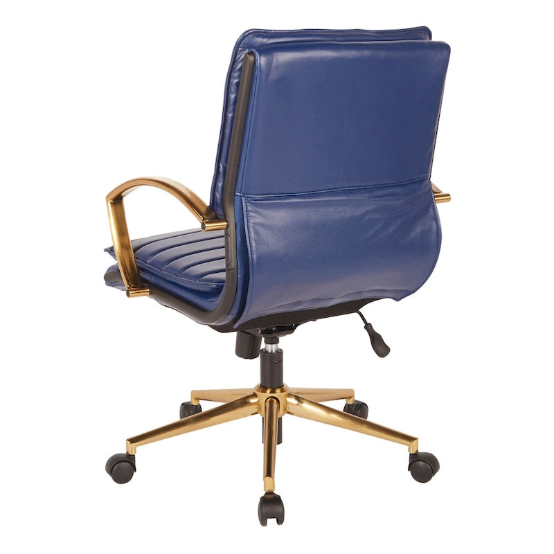 Fauteuil de bureau OSP Home Furnishings Gold Base à dossier mi-haut en similicuir, modèle mi-haut
