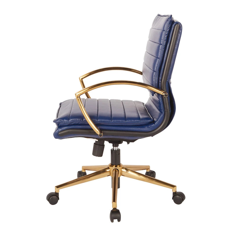 Fauteuil de bureau OSP Home Furnishings Gold Base à dossier mi-haut en similicuir, modèle mi-haut