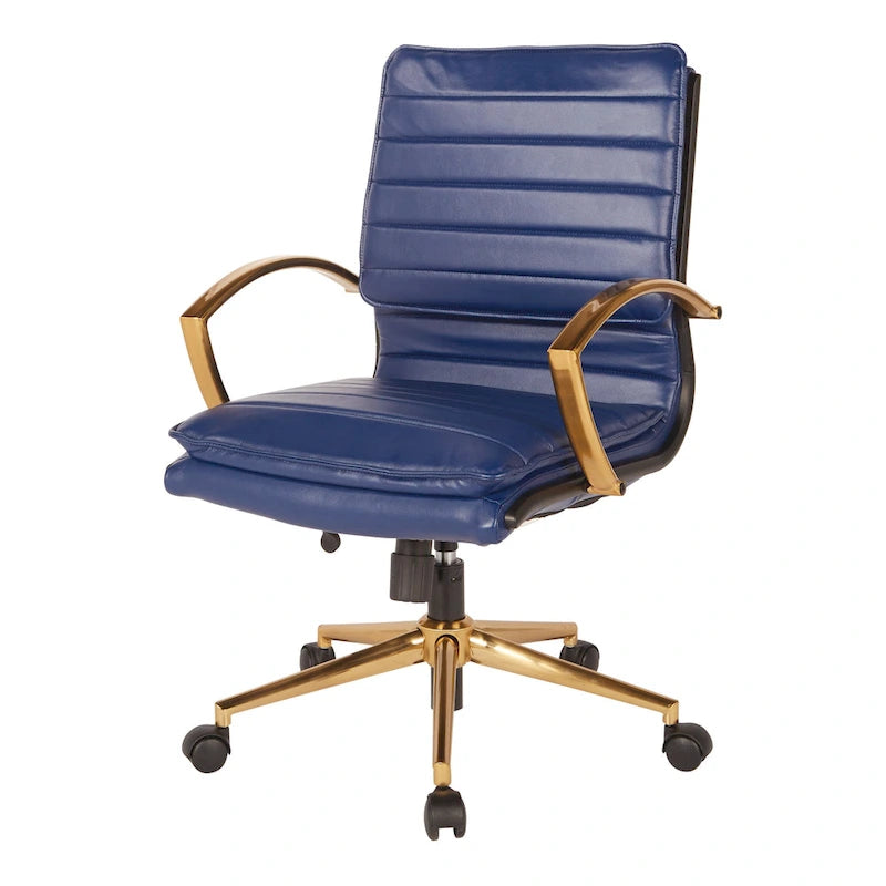Fauteuil de bureau OSP Home Furnishings Gold Base à dossier mi-haut en similicuir, modèle mi-haut