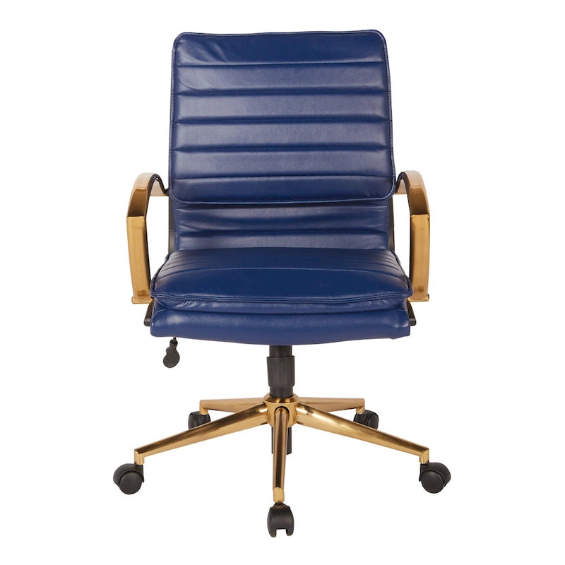 Fauteuil de bureau OSP Home Furnishings Gold Base à dossier mi-haut en similicuir, modèle mi-haut