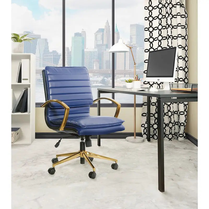 Fauteuil de bureau OSP Home Furnishings Gold Base à dossier mi-haut en similicuir, modèle mi-haut