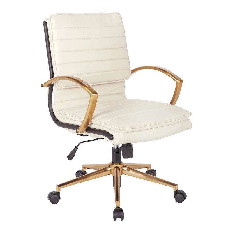Fauteuil de bureau OSP Home Furnishings Gold Base à dossier mi-haut en similicuir, modèle mi-haut