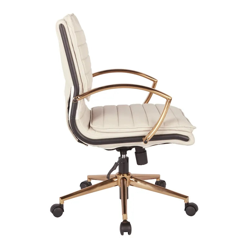 Fauteuil de bureau OSP Home Furnishings Gold Base à dossier mi-haut en similicuir, modèle mi-haut