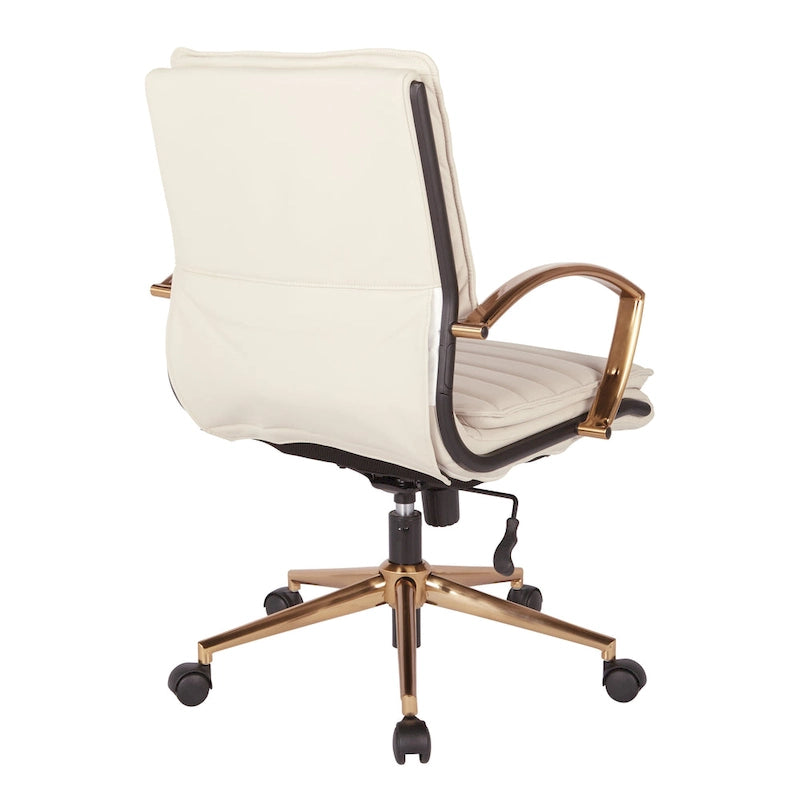 Fauteuil de bureau OSP Home Furnishings Gold Base à dossier mi-haut en similicuir, modèle mi-haut