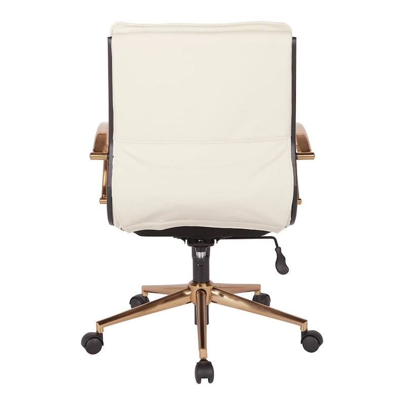 Fauteuil de bureau OSP Home Furnishings Gold Base à dossier mi-haut en similicuir, modèle mi-haut
