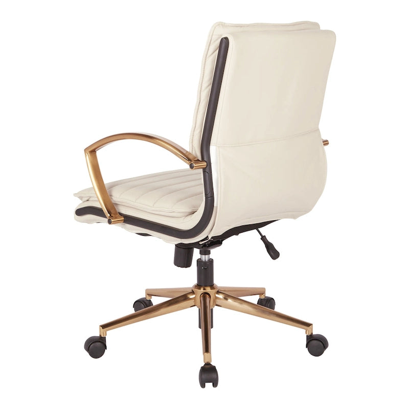 Fauteuil de bureau OSP Home Furnishings Gold Base à dossier mi-haut en similicuir, modèle mi-haut