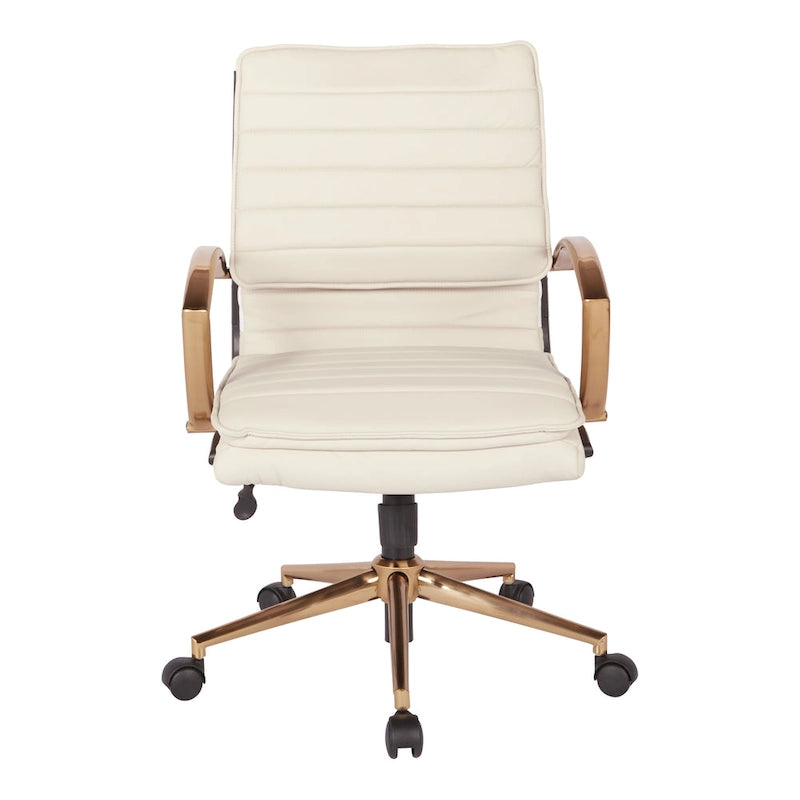 Fauteuil de bureau OSP Home Furnishings Gold Base à dossier mi-haut en similicuir, modèle mi-haut