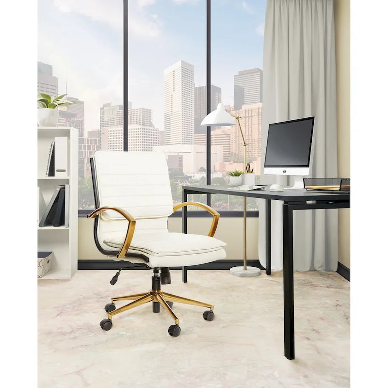 Fauteuil de bureau OSP Home Furnishings Gold Base à dossier mi-haut en similicuir, modèle mi-haut