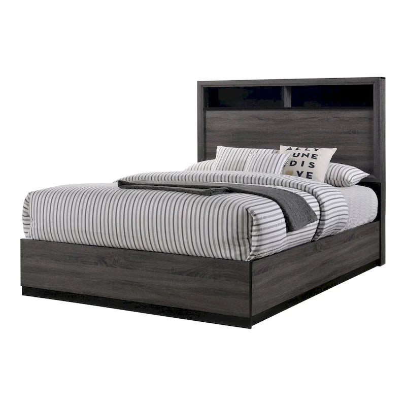 Ensemble de chambre à coucher contemporain Rothwell en bois gris, composé de 3 panneaux et d'étagères, par Furniture of America
