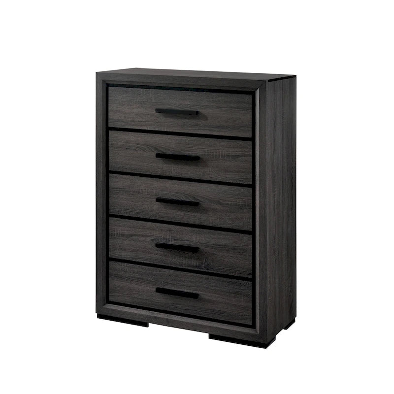 Ensemble de chambre à coucher contemporain Rothwell en bois gris, composé de 3 panneaux et d'étagères, par Furniture of America