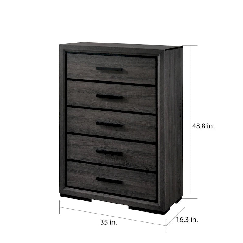 Ensemble de chambre à coucher contemporain Rothwell en bois gris, composé de 3 panneaux et d'étagères, par Furniture of America