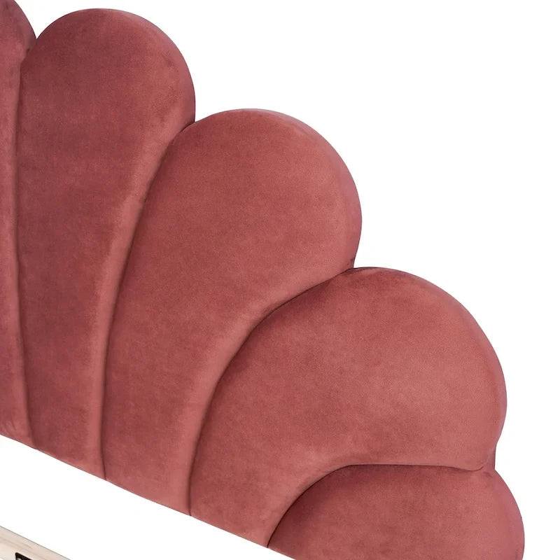 Lit plateforme capitonné avec tête de lit en velours à motif floral
