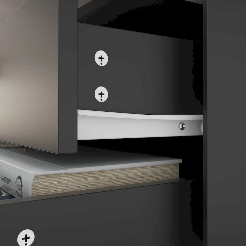 Table de chevet Kerrogee noire et blanche à trois tiroirs biseautés