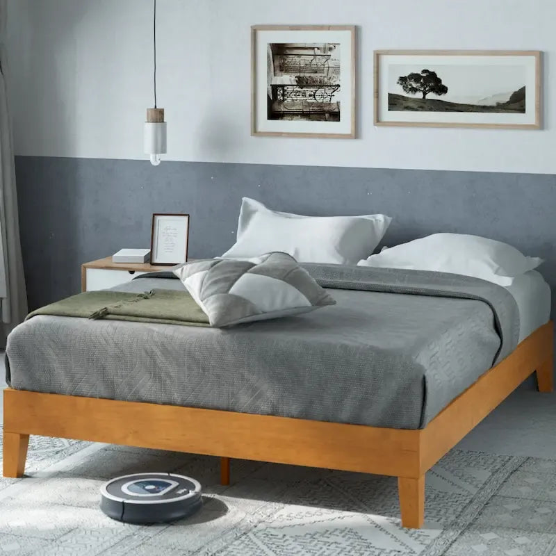 Priage by ZINUS Rustic Pine Wood Deluxe Platform Bed Frame
