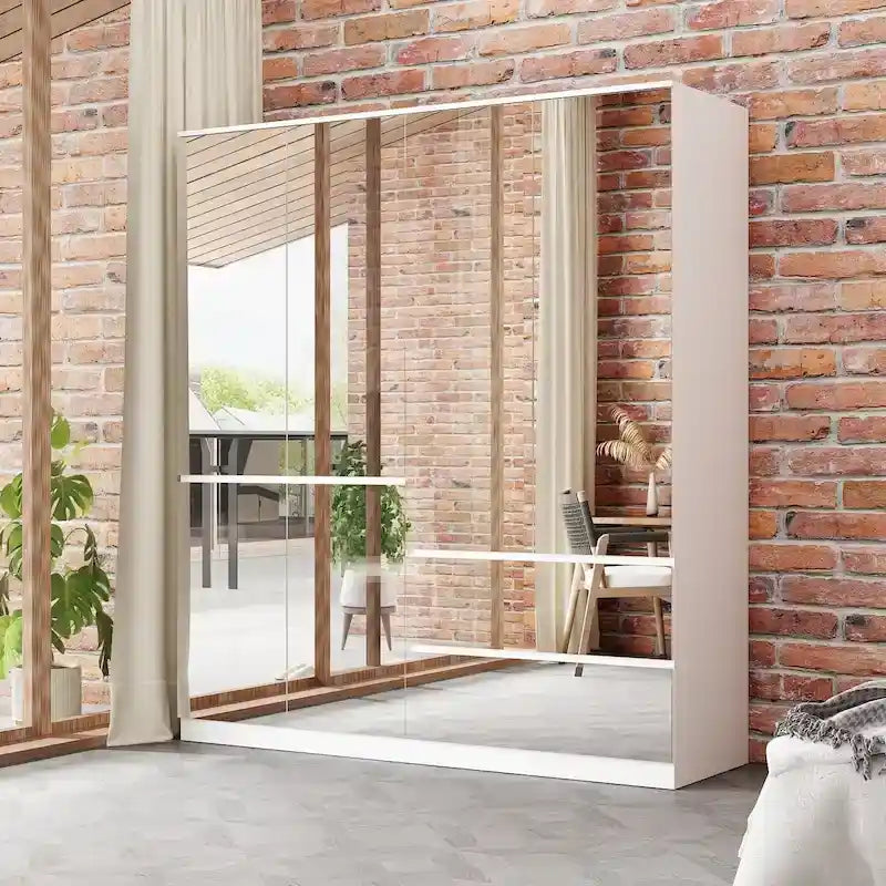 Armoire combinée avec miroir et tringle à vêtements pour chambre à coucher