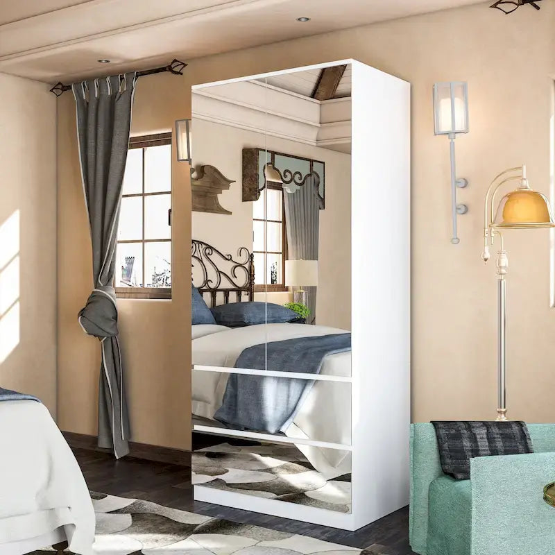 Armoire combinée avec miroir et tringle à vêtements pour chambre à coucher