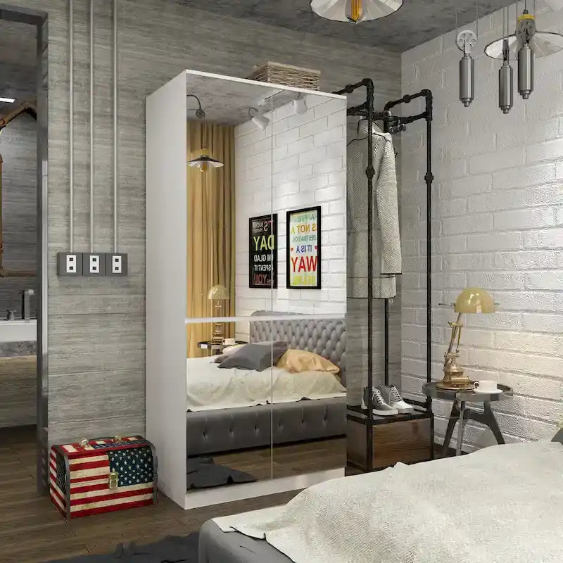 Armoire combinée avec miroir et tringle à vêtements pour chambre à coucher