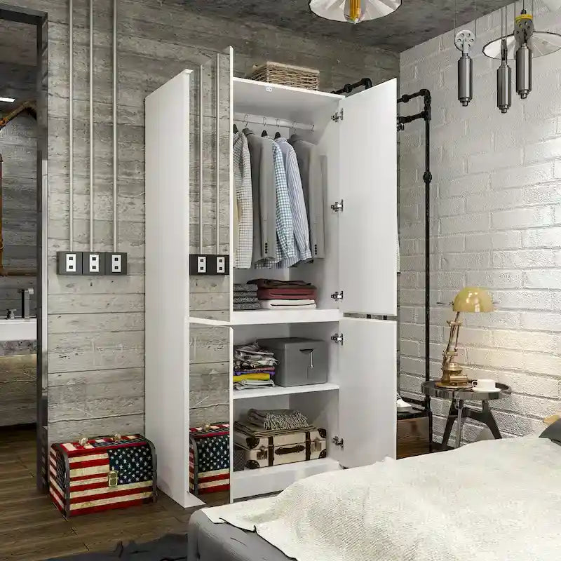 Armoire combinée avec miroir et tringle à vêtements pour chambre à coucher