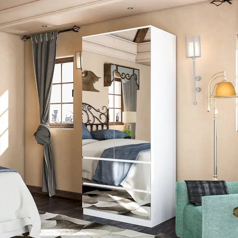 Armoire combinée avec miroir et tringle à vêtements pour chambre à coucher