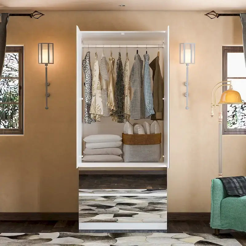 Armoire combinée avec miroir et tringle à vêtements pour chambre à coucher