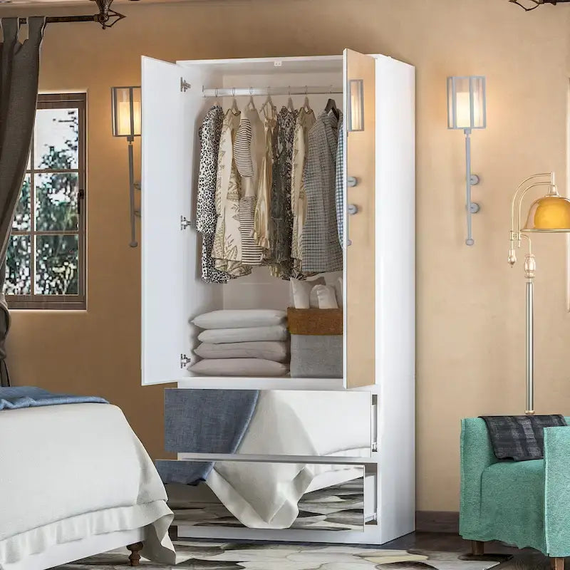 Armoire combinée avec miroir et tringle à vêtements pour chambre à coucher