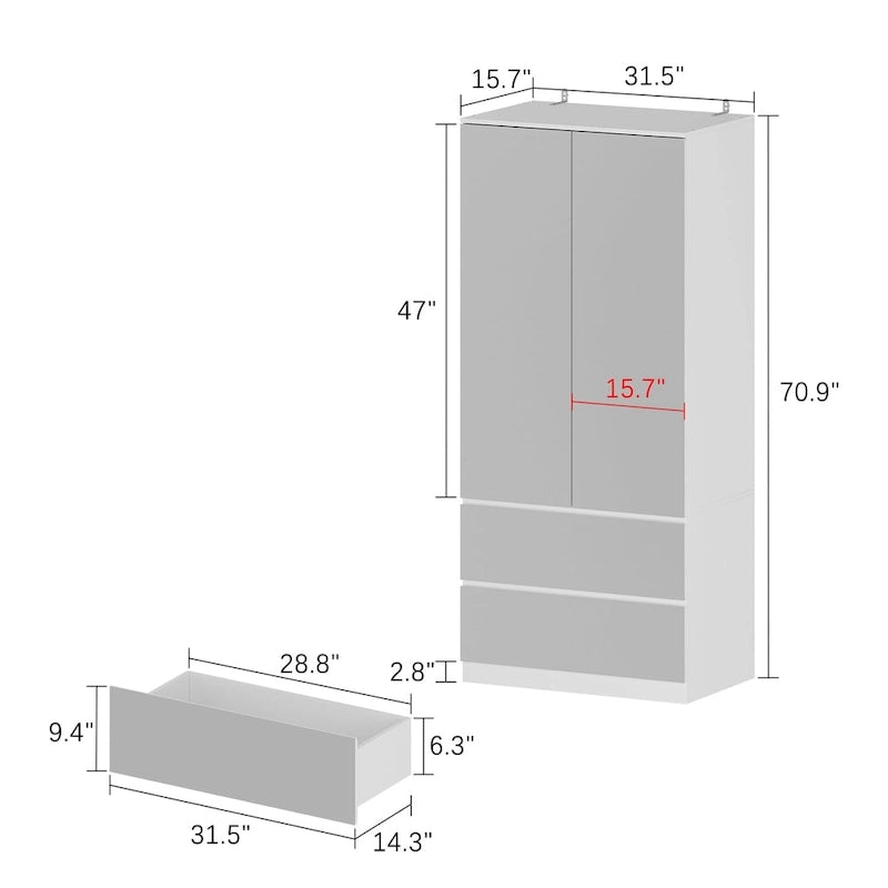 Armoire combinée avec miroir et tringle à vêtements pour chambre à coucher